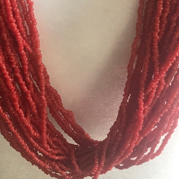 VINTAGE 1970s RARE American Indian Multi Strand Red Seed Bead Coral Necklace - Picture 15 of 16